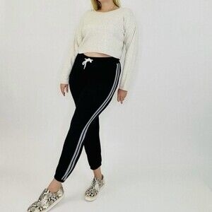 MONROW Vintage Sweatpants Black w Light Gray Side Stripe Joggers Pants Sz S